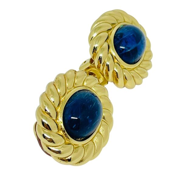 Vintage 90 CHRISTIAN DIOR signed vintage gold plated sapphire glass designer clip earrings